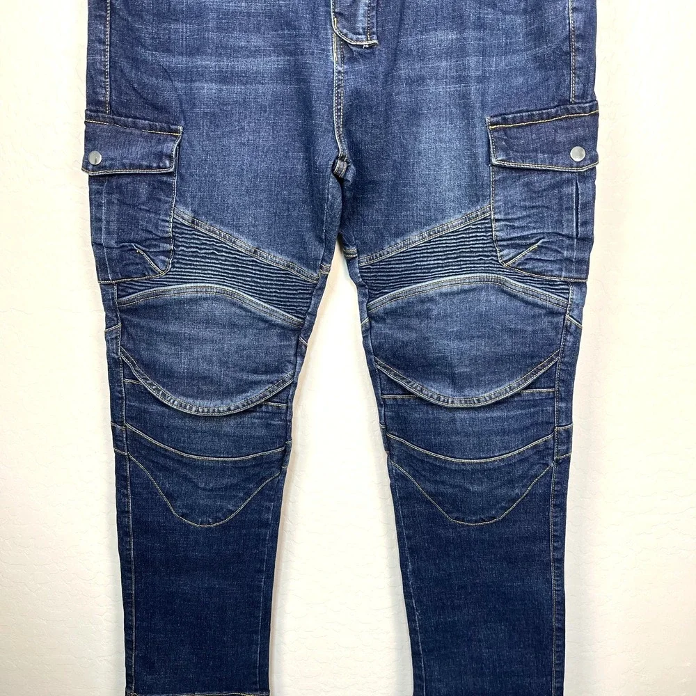 VOLERO Denim‎ Motorcycle Jeans Mens 38/31 EU 2XL Med Wash Deep Knee Pockets Moto